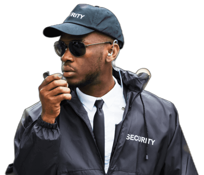 Security officer on duty responding on a two-way radio