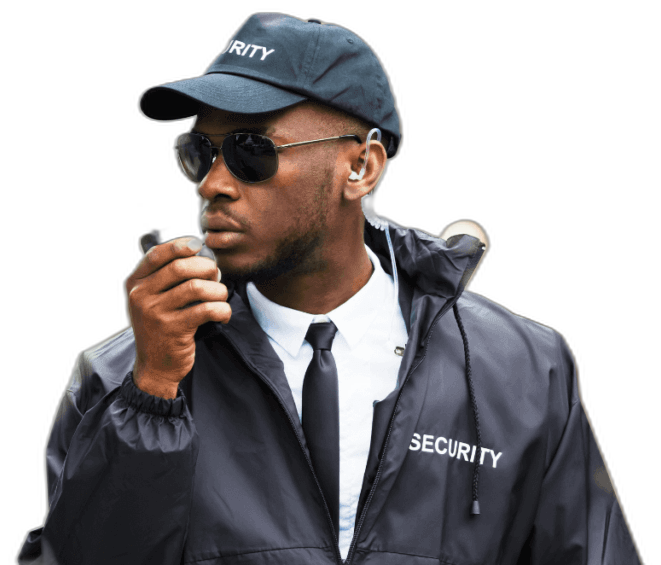 Security officer on duty responding on a two-way radio